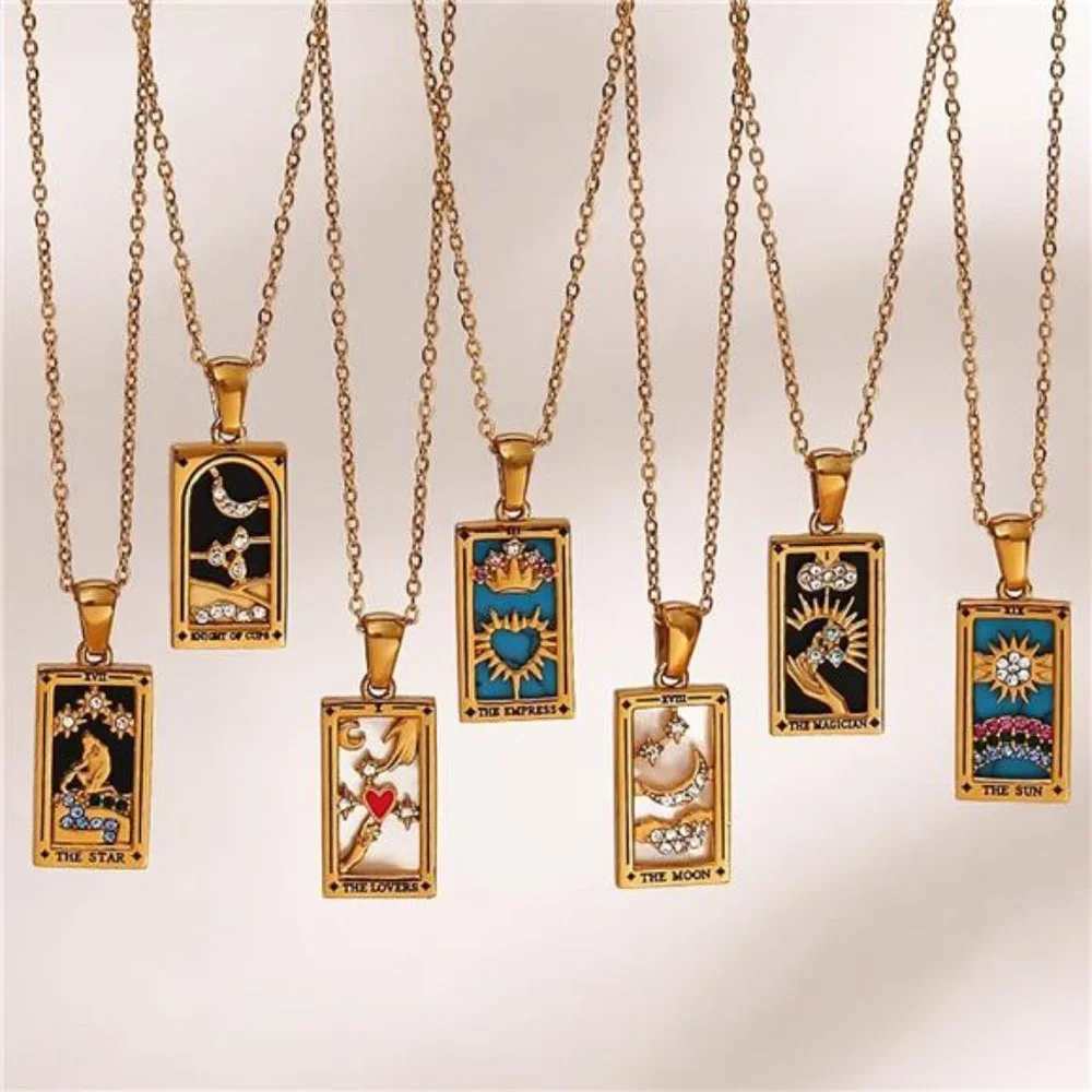 Tarot Card Necklace 18k Gold Plated Tarot Cards Pendant Necklace Vintage